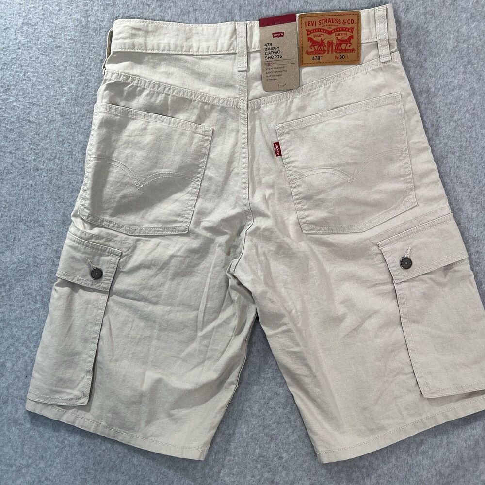 Levi's 478 Baggy Cargo Shorts Mens 30x12 Tan Hemp Cotton Blend NWT